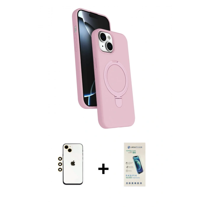 MARSİLYAN™- iPhone 14 Kılıf İz Işık Koleksiyonu - Şeffaf Pasifik Cam Ekran Koruyucu + Shine Kamera Lens - GD