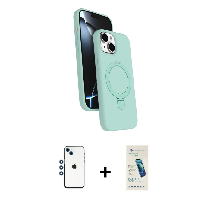 MARSİLYAN™- iPhone 14 Kılıf İz Işık Koleksiyonu - Şeffaf Pasifik Cam Ekran Koruyucu + Shine Kamera Lens - MI