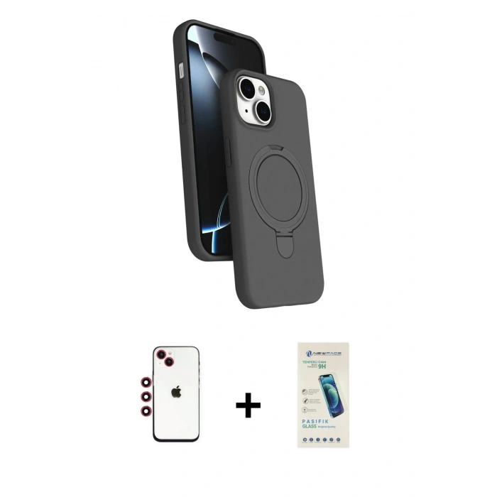MARSİLYAN™- iPhone 14 Kılıf İz Işık Koleksiyonu - Şeffaf Pasifik Cam Ekran Koruyucu + Shine Kamera Lens - KI