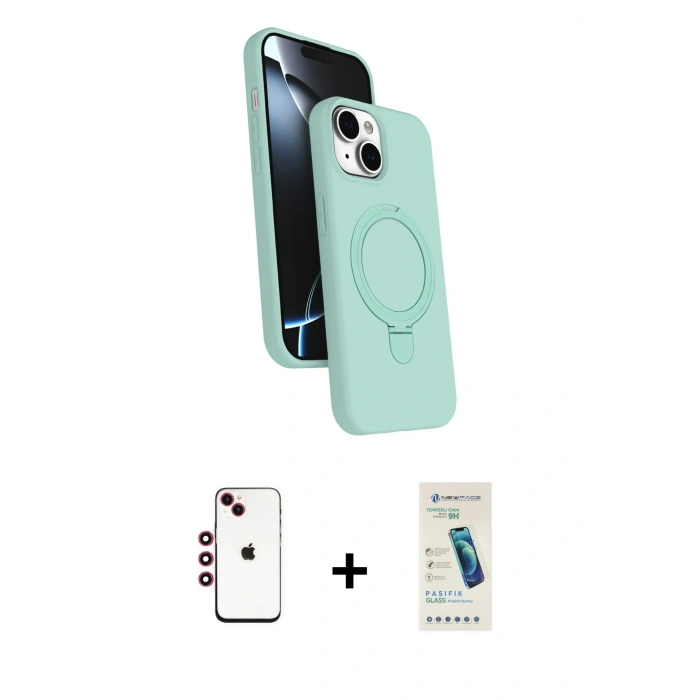 MARSİLYAN™- iPhone 14 Kılıf İz Işık Koleksiyonu - Şeffaf Pasifik Cam Ekran Koruyucu + Shine Kamera Lens - KI
