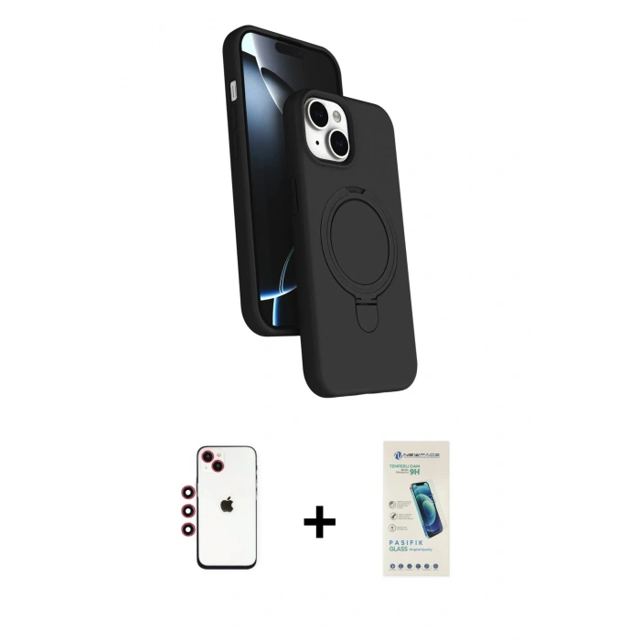MARSİLYAN™- iPhone 14 Kılıf İz Işık Koleksiyonu - Şeffaf Pasifik Cam Ekran Koruyucu + Shine Kamera Lens - KI