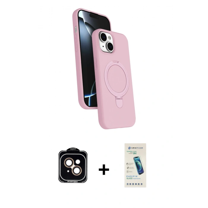 MARSİLYAN™- iPhone 14 Kılıf İz Işık Koleksiyonu - Şeffaf Pasifik Cam Ekran Koruyucu + PVD Metal Kamera Lens - TU