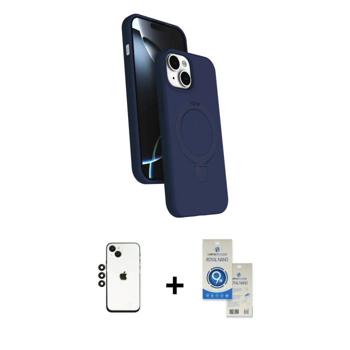 MARSİLYAN™- iPhone 14 Kılıf İz Işık Koleksiyonu - Şeffaf Royal Nano Ekran Koruyucu + Shine Kamera Lens - SH