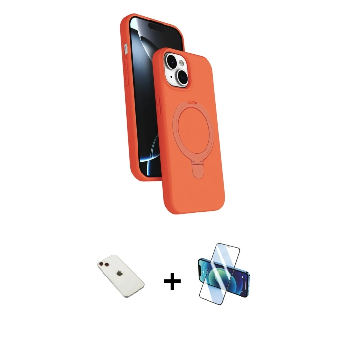 MARSİLYAN™- iPhone 14 Kılıf İz Işık Koleksiyonu - Siyah 3D Antistatik Cam Ekran Koruyucu + Diamond Kamera Lens - KI