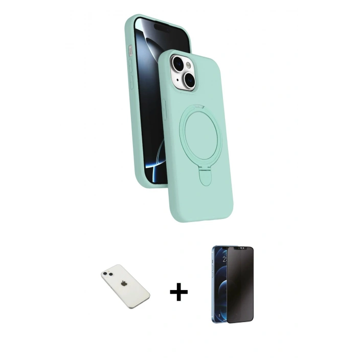 MARSİLYAN™- iPhone 14 Kılıf İz Işık Koleksiyonu - Siyah 3D Antistatik Hayalet Cam Ekran Koruyucu + Diamond Kamera Lens - SABE