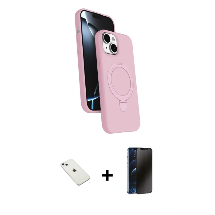 MARSİLYAN™- iPhone 14 Kılıf İz Işık Koleksiyonu - Siyah 3D Antistatik Hayalet Cam Ekran Koruyucu + Diamond Kamera Lens - SABE