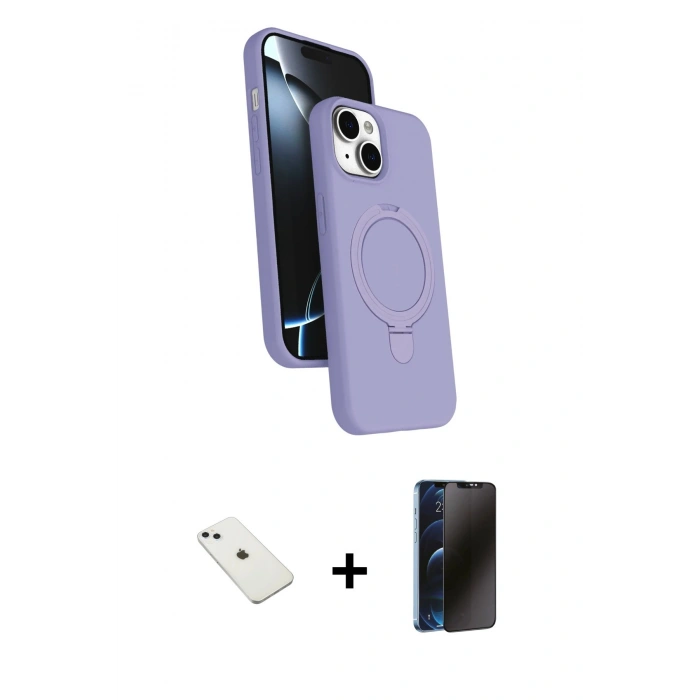 MARSİLYAN™- iPhone 14 Kılıf İz Işık Koleksiyonu - Siyah 3D Antistatik Hayalet Cam Ekran Koruyucu + Diamond Kamera Lens - SABE