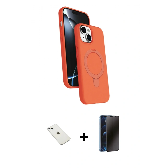 MARSİLYAN™- iPhone 14 Kılıf İz Işık Koleksiyonu - Siyah 3D Antistatik Hayalet Cam Ekran Koruyucu + Diamond Kamera Lens - SABE