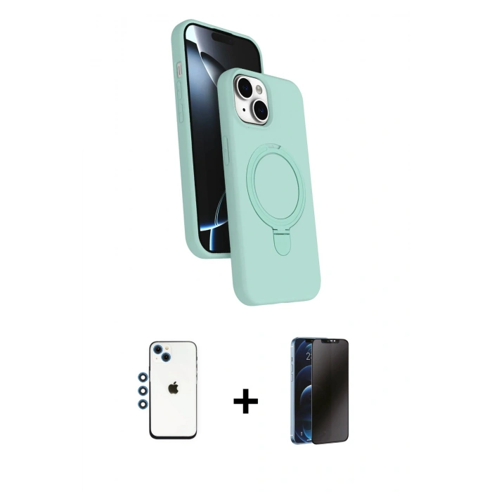 MARSİLYAN™- iPhone 14 Kılıf İz Işık Koleksiyonu - Siyah 3D Antistatik Hayalet Cam Ekran Koruyucu + Shine Kamera Lens - MI