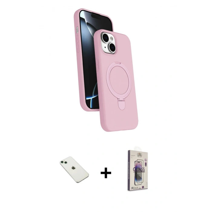 MARSİLYAN™- iPhone 14 Kılıf İz Işık Koleksiyonu - Siyah Bilvis 3D Cam Ekran Koruyucu + Diamond Kamera Lens - YL