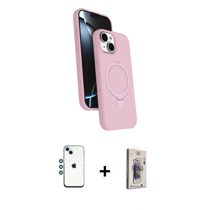 MARSİLYAN™- iPhone 14 Kılıf İz Işık Koleksiyonu - Siyah Bilvis 3D Cam Ekran Koruyucu + Shine Kamera Lens - MI