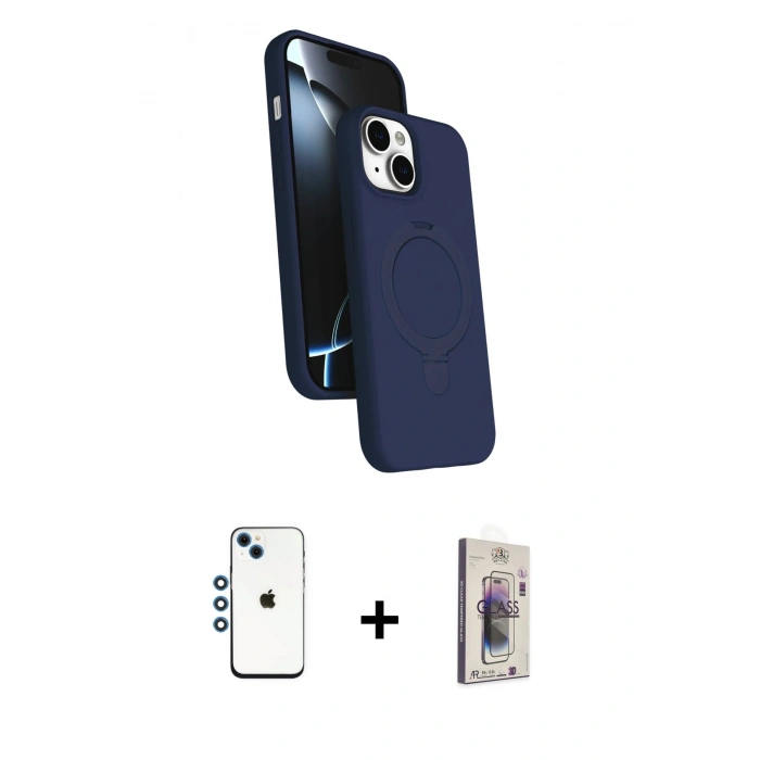 MARSİLYAN™- iPhone 14 Kılıf İz Işık Koleksiyonu - Siyah Bilvis 3D Cam Ekran Koruyucu + Shine Kamera Lens - MI