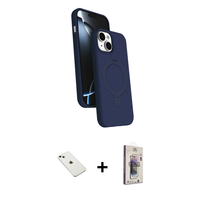 MARSİLYAN™- iPhone 14 Kılıf İz Işık Koleksiyonu - Siyah Bilvis 3D Cam Ekran Koruyucu + Diamond Kamera Lens - SABE