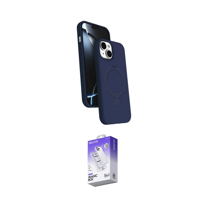 MARSİLYAN™- iPhone 14 Kılıf İz Işık Koleksiyonu - Siyah Bilvis 5in1 3D Magic Cam Ekran Koruyucu