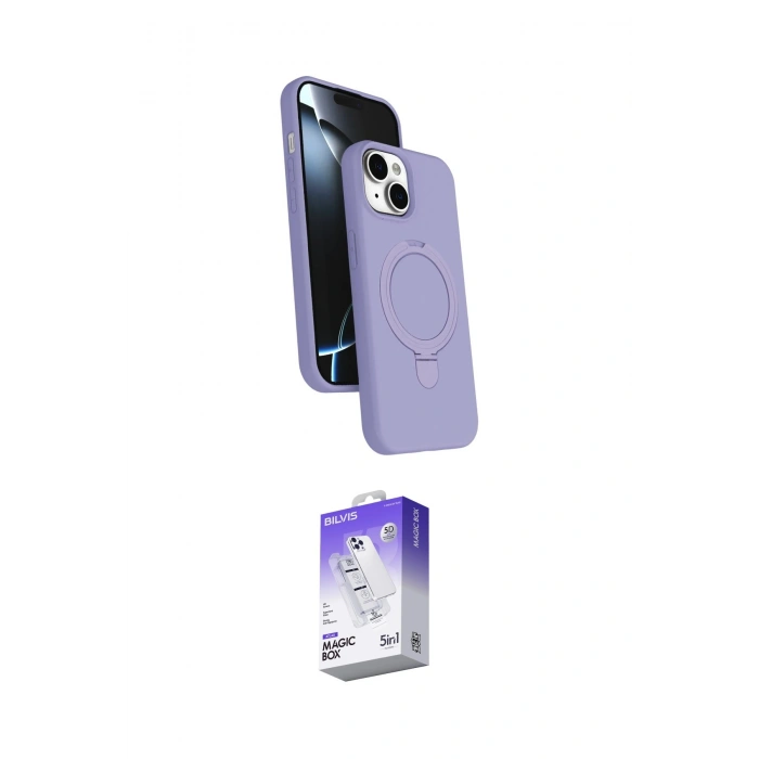 MARSİLYAN™- iPhone 14 Kılıf İz Işık Koleksiyonu - Siyah Bilvis 5in1 3D Magic Cam Ekran Koruyucu