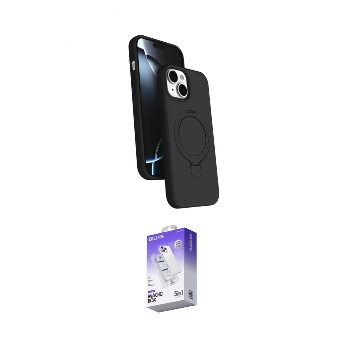 MARSİLYAN™- iPhone 14 Kılıf İz Işık Koleksiyonu - Siyah Bilvis 5in1 3D Magic Cam Ekran Koruyucu