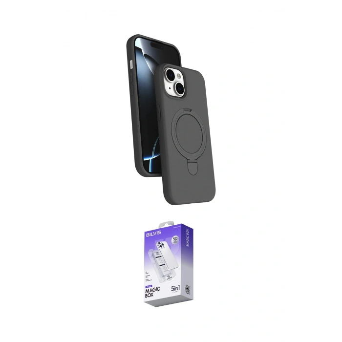 MARSİLYAN™- iPhone 14 Kılıf İz Işık Koleksiyonu - Siyah Bilvis 5in1 3D Magic Cam Ekran Koruyucu