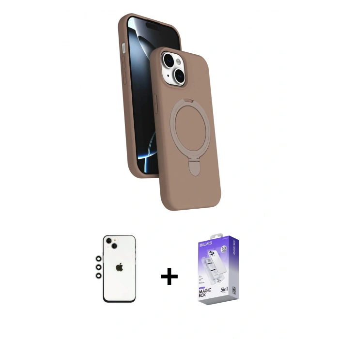 MARSİLYAN™- iPhone 14 Kılıf İz Işık Koleksiyonu - Siyah Bilvis 5in1 3D Magic Cam Ekran Koruyucu + Shine Kamera Lens - GS