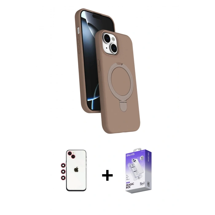 MARSİLYAN™- iPhone 14 Kılıf İz Işık Koleksiyonu - Siyah Bilvis 5in1 3D Magic Cam Ekran Koruyucu + Shine Kamera Lens - KI