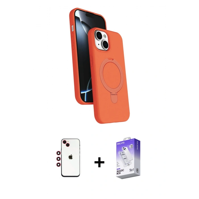 MARSİLYAN™- iPhone 14 Kılıf İz Işık Koleksiyonu - Siyah Bilvis 5in1 3D Magic Cam Ekran Koruyucu + Shine Kamera Lens - KI