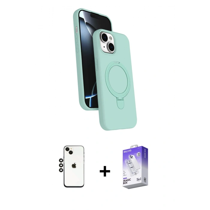 MARSİLYAN™- iPhone 14 Kılıf İz Işık Koleksiyonu - Siyah Bilvis 5in1 3D Magic Cam Ekran Koruyucu + Shine Kamera Lens - SH