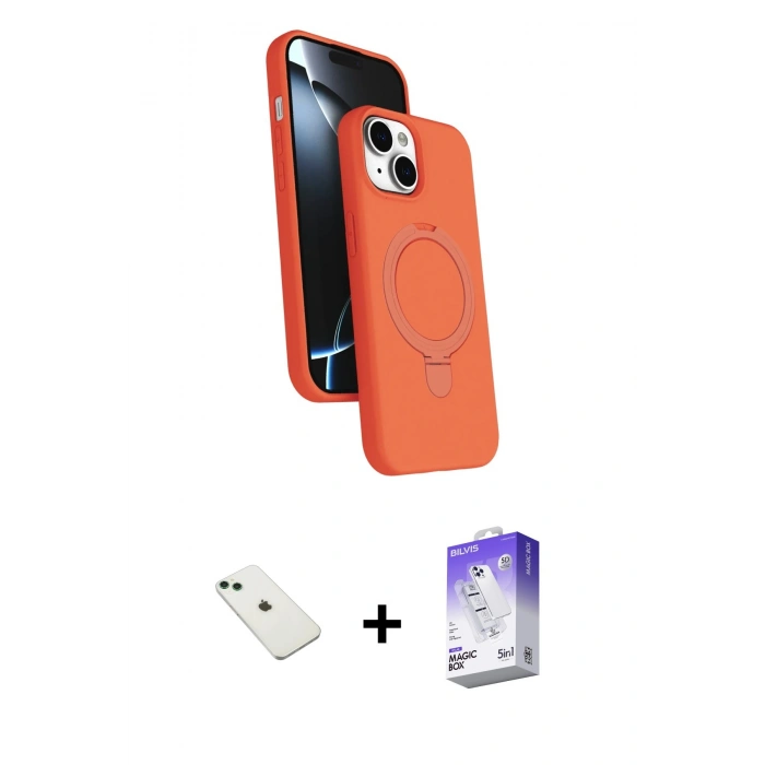 MARSİLYAN™- iPhone 14 Kılıf İz Işık Koleksiyonu - Siyah Bilvis 5in1 3D Magic Cam Ekran Koruyucu + Diamond Kamera Lens - YL