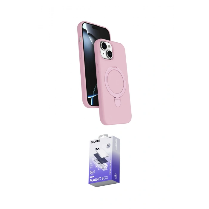 MARSİLYAN™- iPhone 14 Kılıf İz Işık Koleksiyonu - Siyah Bilvis 5in1 5D Magic Hayalet Cam Ekran Koruyucu