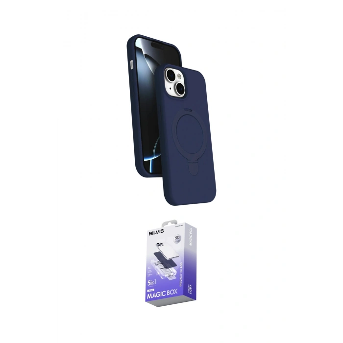 MARSİLYAN™- iPhone 14 Kılıf İz Işık Koleksiyonu - Siyah Bilvis 5in1 5D Magic Hayalet Cam Ekran Koruyucu