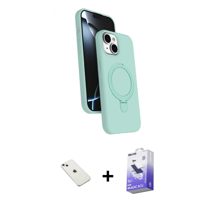 MARSİLYAN™- iPhone 14 Kılıf İz Işık Koleksiyonu - Siyah Bilvis 5in1 5D Magic Hayalet Cam Ekran Koruyucu + Diamond Kamera Lens - SABE