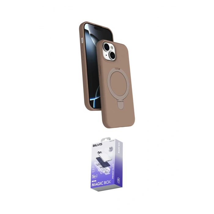 MARSİLYAN™- iPhone 14 Kılıf İz Işık Koleksiyonu - Siyah Bilvis 5in1 5D Magic Hayalet Cam Ekran Koruyucu