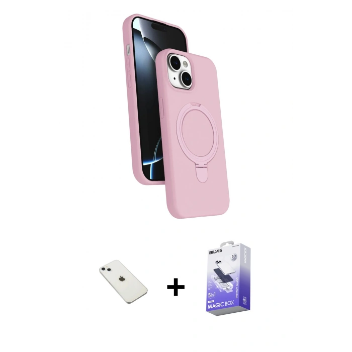 MARSİLYAN™- iPhone 14 Kılıf İz Işık Koleksiyonu - Siyah Bilvis 5in1 5D Magic Hayalet Cam Ekran Koruyucu + Diamond Kamera Lens - SABE