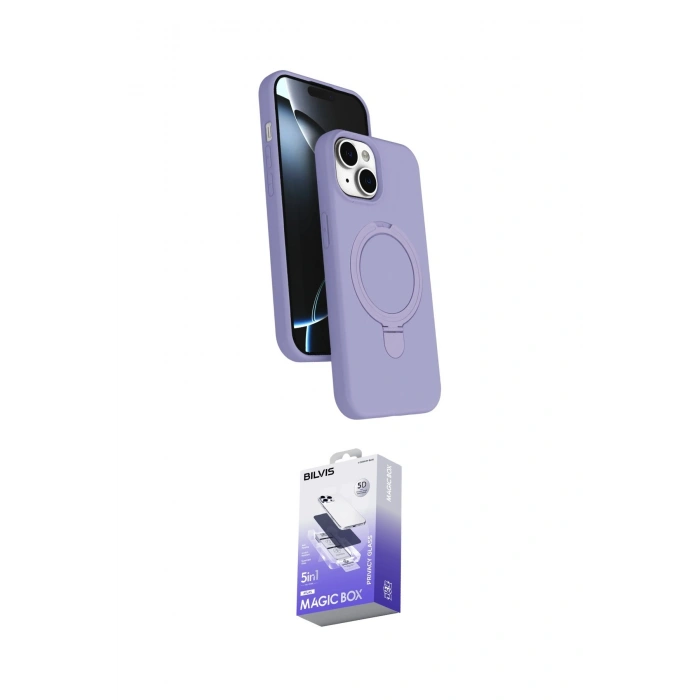 MARSİLYAN™- iPhone 14 Kılıf İz Işık Koleksiyonu - Siyah Bilvis 5in1 5D Magic Hayalet Cam Ekran Koruyucu
