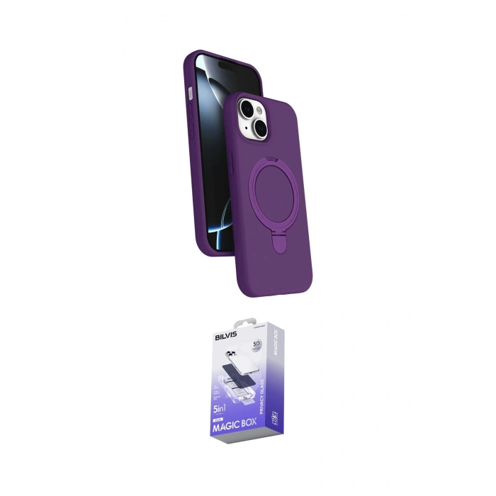 MARSİLYAN™- iPhone 14 Kılıf İz Işık Koleksiyonu - Siyah Bilvis 5in1 5D Magic Hayalet Cam Ekran Koruyucu