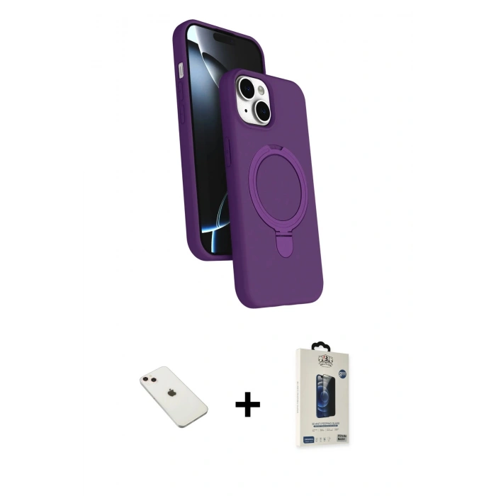 MARSİLYAN™- iPhone 14 Kılıf İz Işık Koleksiyonu - Siyah Bilvis Hayalet Cam Ekran Koruyucu + Diamond Kamera Lens - PE