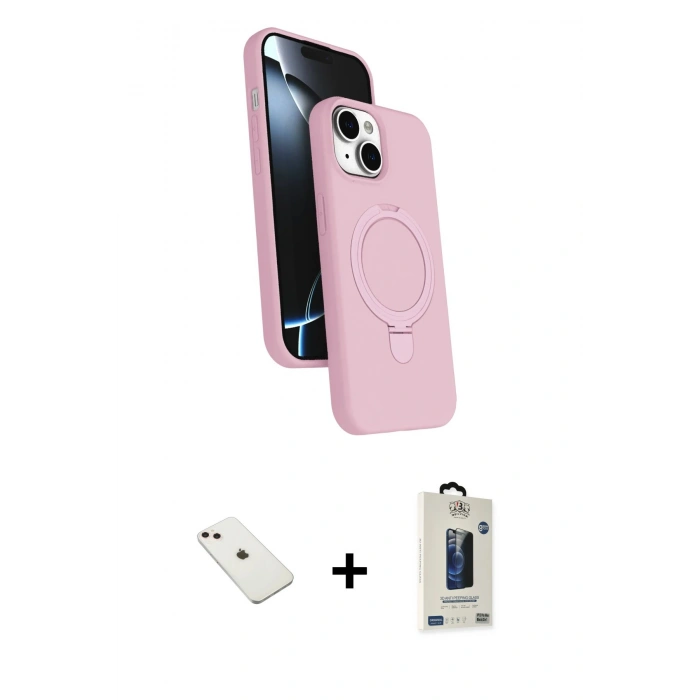 MARSİLYAN™- iPhone 14 Kılıf İz Işık Koleksiyonu - Siyah Bilvis Hayalet Cam Ekran Koruyucu + Diamond Kamera Lens - PE