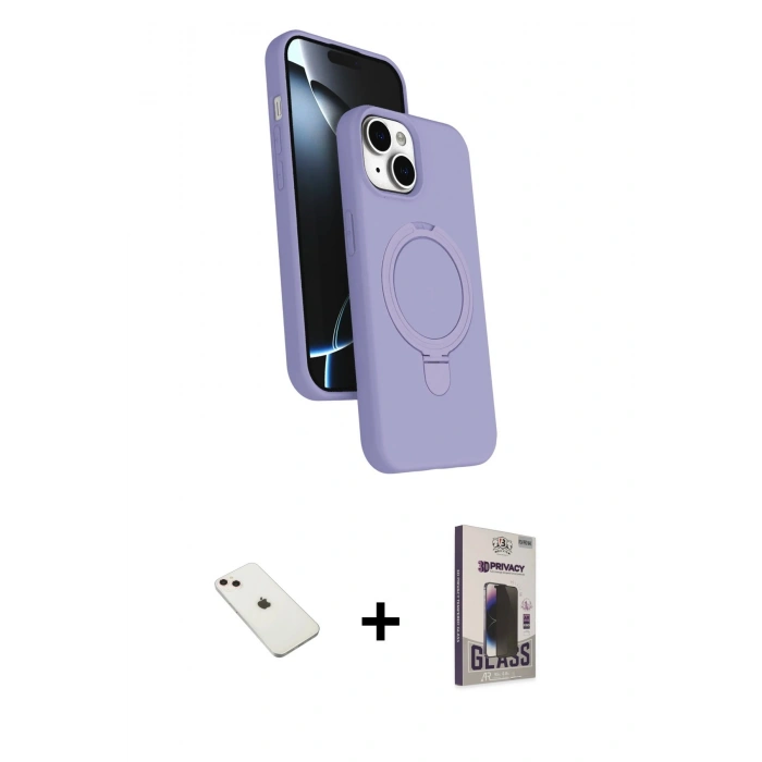 MARSİLYAN™- iPhone 14 Kılıf İz Işık Koleksiyonu - Siyah Bilvis Hayalet Cam Ekran Koruyucu + Diamond Kamera Lens - PE