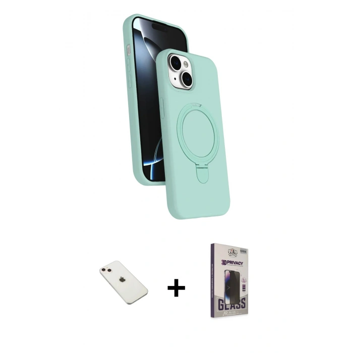 MARSİLYAN™- iPhone 14 Kılıf İz Işık Koleksiyonu - Siyah Bilvis Hayalet Cam Ekran Koruyucu + Diamond Kamera Lens - PE