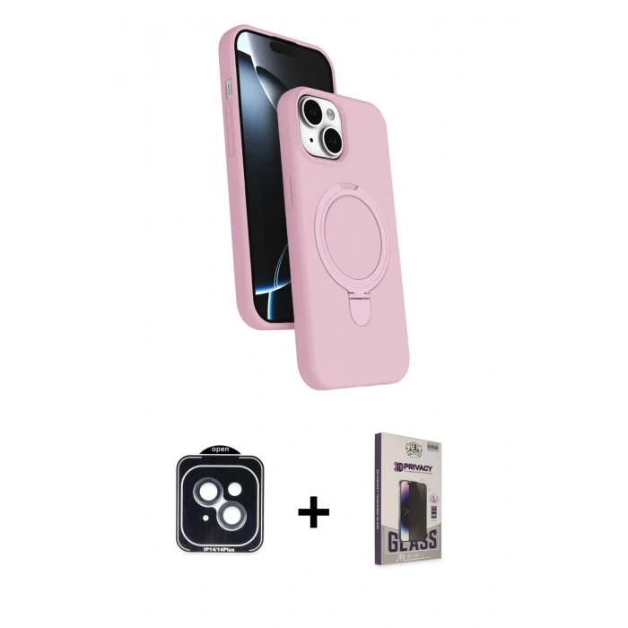 MARSİLYAN™- iPhone 14 Kılıf İz Işık Koleksiyonu - Siyah Bilvis Hayalet Cam Ekran Koruyucu + PVD Metal Kamera Lens - SH