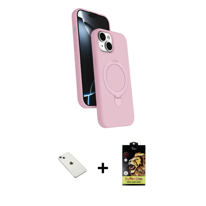 MARSİLYAN™- iPhone 14 Kılıf İz Işık Koleksiyonu - Siyah Buffer Cam Ekran Koruyucu + Diamond Kamera Lens - SABE
