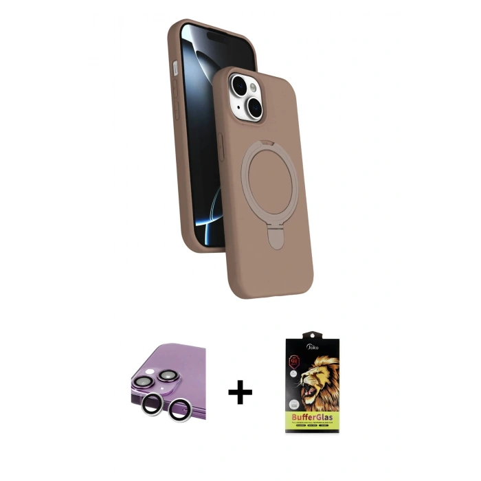 MARSİLYAN™- iPhone 14 Kılıf İz Işık Koleksiyonu - Siyah Buffer Cam Ekran Koruyucu + Raze Metal Kamera Lens - GS