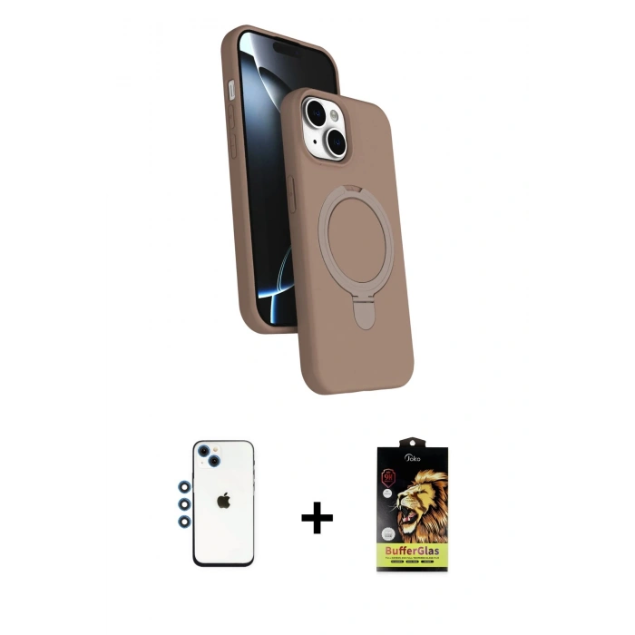 MARSİLYAN™- iPhone 14 Kılıf İz Işık Koleksiyonu - Siyah Buffer Cam Ekran Koruyucu + Shine Kamera Lens - MI