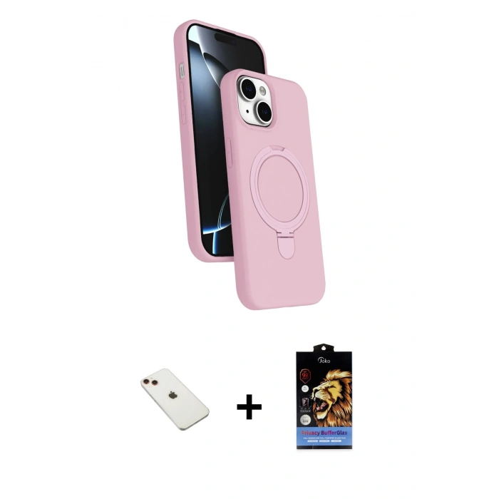 MARSİLYAN™- iPhone 14 Kılıf İz Işık Koleksiyonu - Siyah Buffer Hayalet Cam Ekran Koruyucu + Diamond Kamera Lens - KI