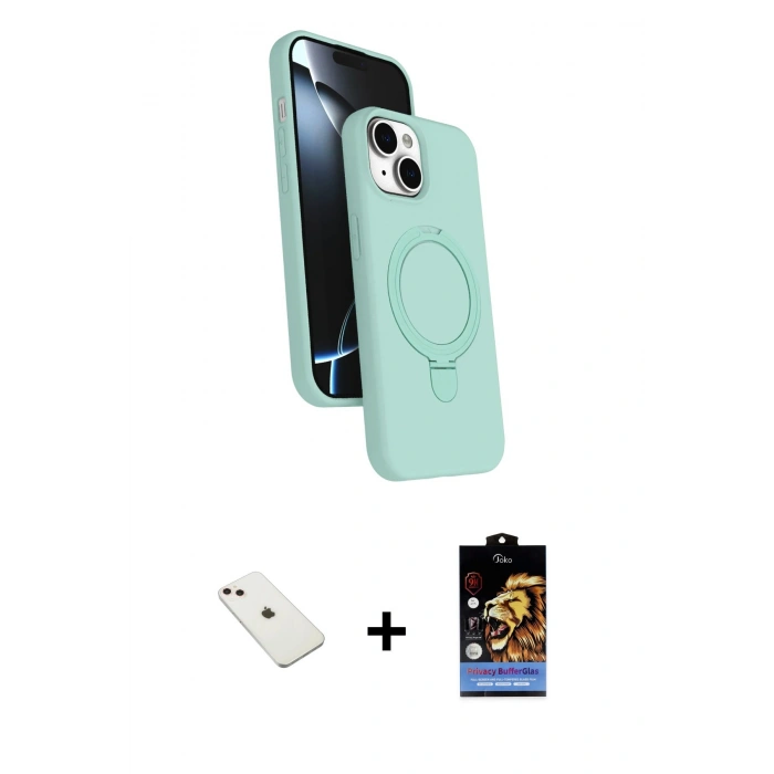 MARSİLYAN™- iPhone 14 Kılıf İz Işık Koleksiyonu - Siyah Buffer Hayalet Cam Ekran Koruyucu + Diamond Kamera Lens - PE