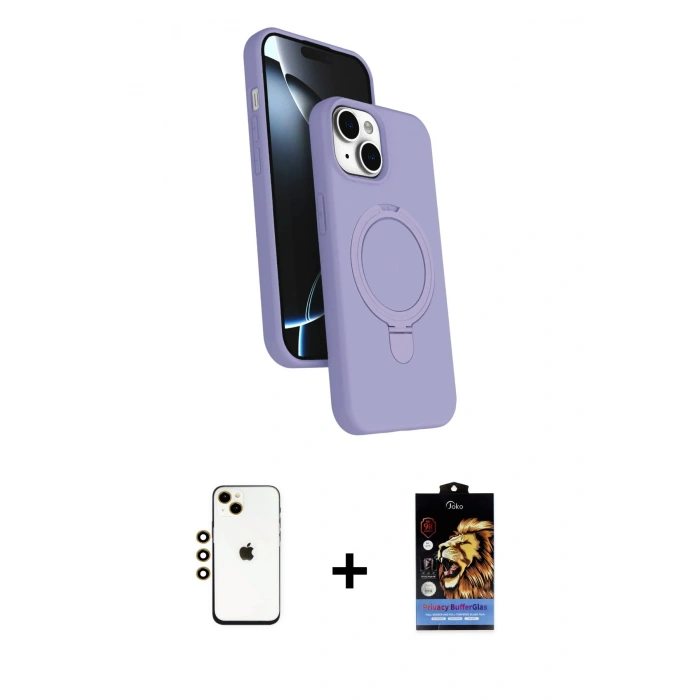 MARSİLYAN™- iPhone 14 Kılıf İz Işık Koleksiyonu - Siyah Buffer Hayalet Cam Ekran Koruyucu + Shine Kamera Lens - GD