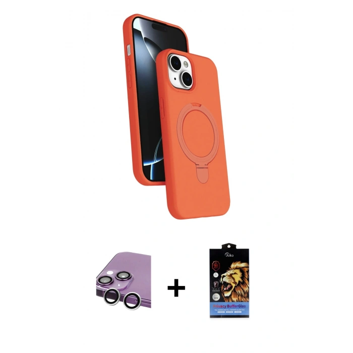 MARSİLYAN™- iPhone 14 Kılıf İz Işık Koleksiyonu - Siyah Buffer Hayalet Cam Ekran Koruyucu + Raze Metal Kamera Lens - GS