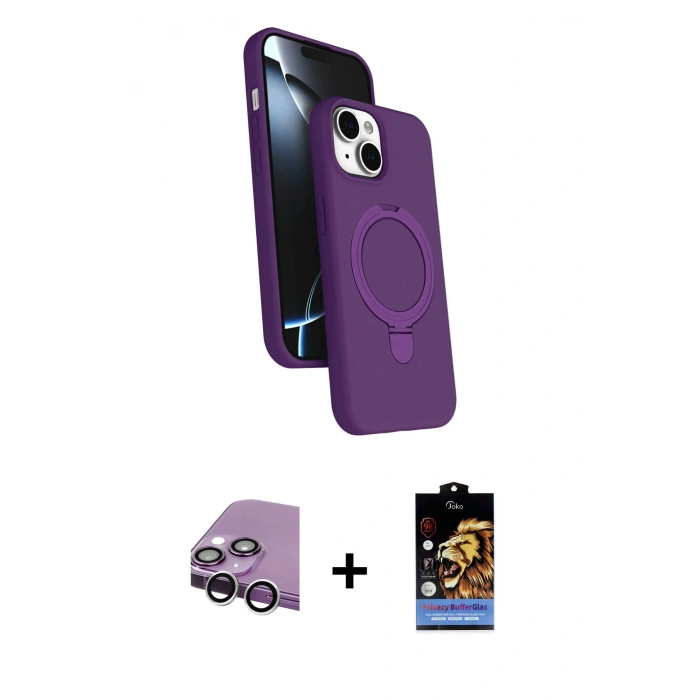 MARSİLYAN™- iPhone 14 Kılıf İz Işık Koleksiyonu - Siyah Buffer Hayalet Cam Ekran Koruyucu + Raze Metal Kamera Lens - GS