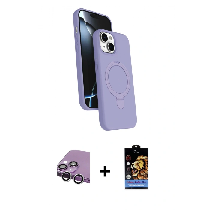 MARSİLYAN™- iPhone 14 Kılıf İz Işık Koleksiyonu - Siyah Buffer Hayalet Cam Ekran Koruyucu + Raze Metal Kamera Lens - GS