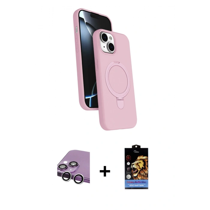 MARSİLYAN™- iPhone 14 Kılıf İz Işık Koleksiyonu - Siyah Buffer Hayalet Cam Ekran Koruyucu + Raze Metal Kamera Lens - GS