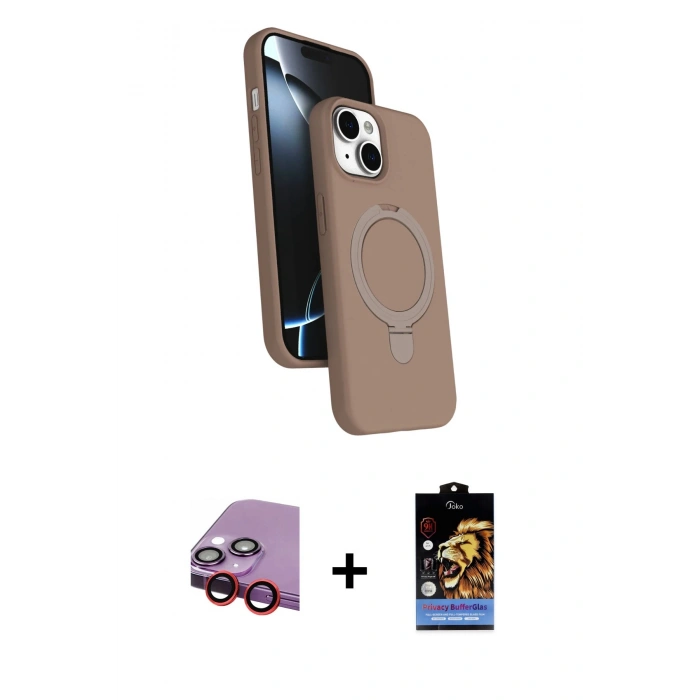 MARSİLYAN™- iPhone 14 Kılıf İz Işık Koleksiyonu - Siyah Buffer Hayalet Cam Ekran Koruyucu + Kırmızı Raze Metal Kamera Lens