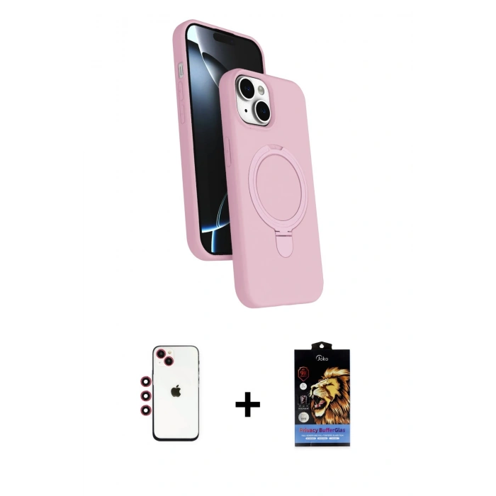 MARSİLYAN™- iPhone 14 Kılıf İz Işık Koleksiyonu - Siyah Buffer Hayalet Cam Ekran Koruyucu + Shine Kamera Lens - KI